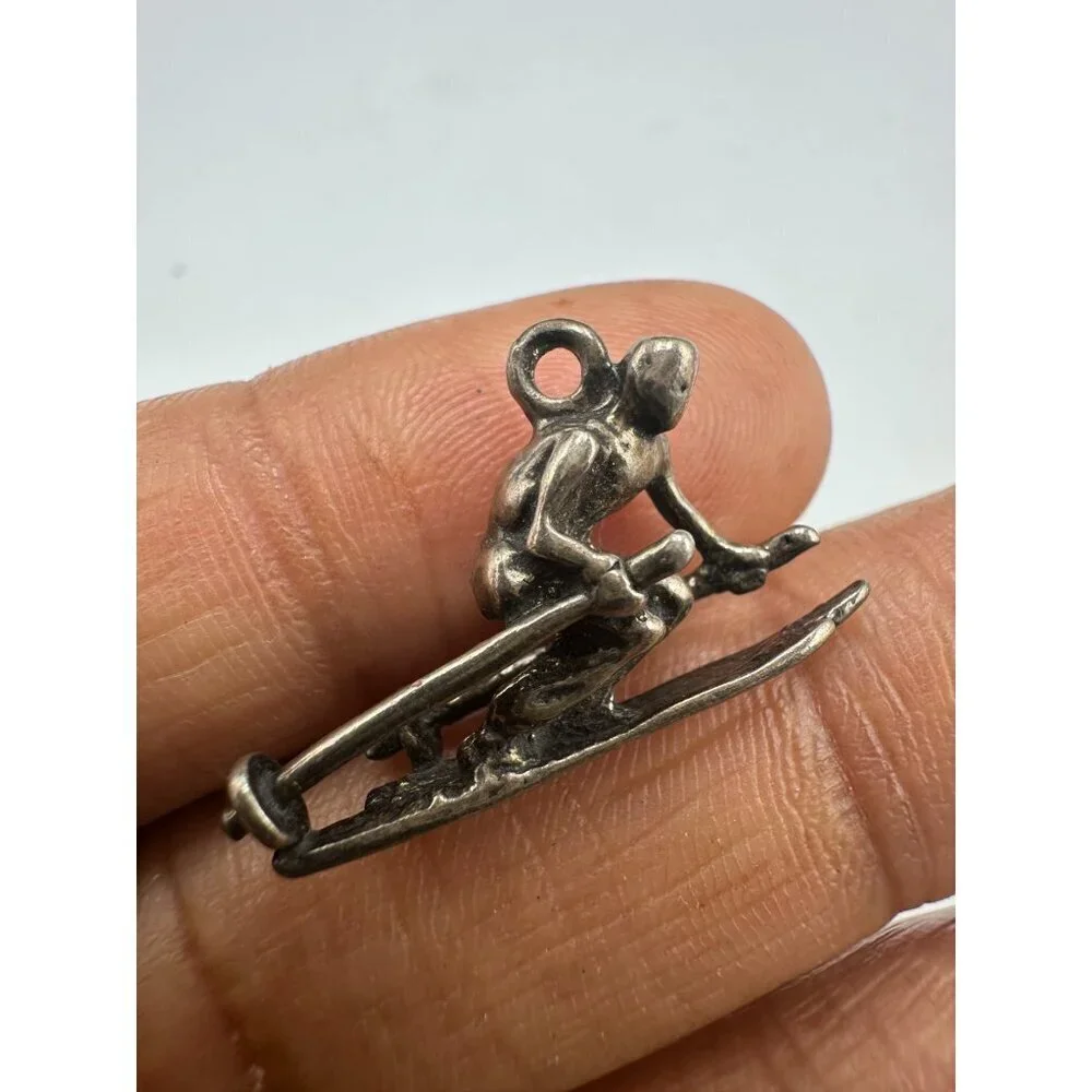 3/$30 Sterling Silver Charm Skier Pendant Sports Winter Jewelry 1 Inch